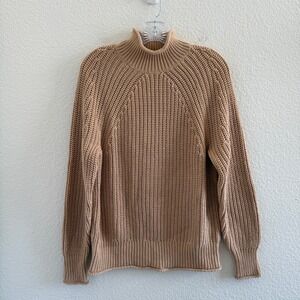 J.Crew Womens Tan Shaker Rib Knit Mock Roll Neck 100% Cotton Sweater XS